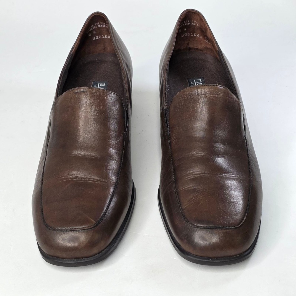 Munro American Loafers Womens Size 9 W Brown Leather Square Toe Block Heel Shoes - Picture 10 of 13